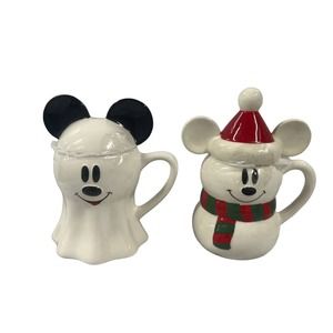 Set of 2 Mickey Coffee Mugs: Disney Mickey Ghost Mug Mickey Snowman Mug
